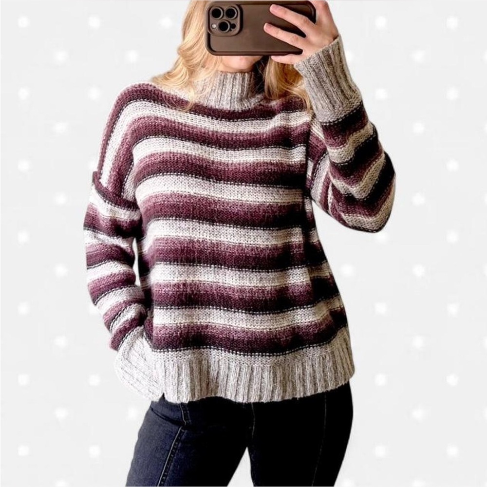 Pink Republic Purple and Gray Striped Turtleneck Sweater